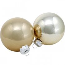 Product Christmas ball, Christmas tree decorations, glass ball white / mother-of-pearl H6.5cm Ø6cm real glass 24pcs