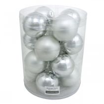 Product Glass ball, tree decorations, Christmas tree ball silver H8.5cm Ø7.5cm real glass 12pcs