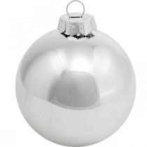 Product Glass ball, tree decorations, Christmas tree ball silver H8.5cm Ø7.5cm real glass 12pcs