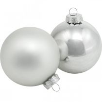 Product Glass ball, tree decorations, Christmas tree ball silver H8.5cm Ø7.5cm real glass 12pcs