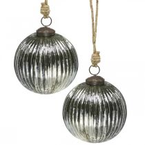 Product Christmas balls glass Christmas tree balls silver with grooves Ø10cm 2pcs
