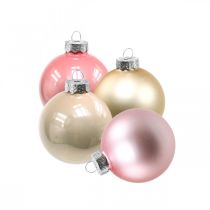 Christmas balls glass Ø4cm pink, cream mix H4.5cm 24p