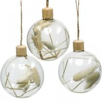 Christmas balls glass decoration ball filled with dried flowers Ø8cm 3pcs
