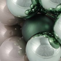 Product Christmas balls on wire made of glass green grey Ø40mm 32 pcs