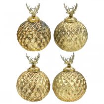 Christmas balls reindeer Christmas tree decorations gold vintage Ø7cm 4pcs