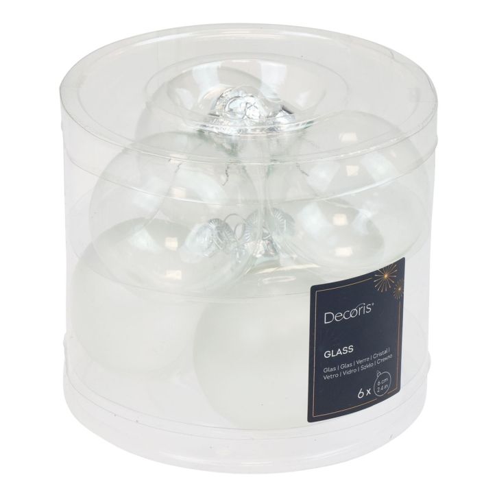 Product Christmas Balls Glass Clear Opaque Christmas Tree Balls Ø6cm 6 pcs