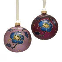 Product Christmas balls glass purple Christmas tree balls flower Ø8cm 6pcs