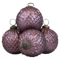 Christmas balls glass purple Christmas tree balls vintage Ø7cm 4pcs