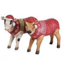 Product Christmas Cow Decoration Cow with Hat White Brown L15.5cm 2 Pcs