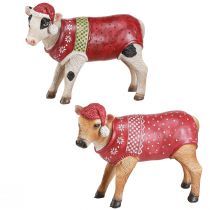 Product Christmas Cow Decoration Cow with Hat White Brown L15.5cm 2 Pcs