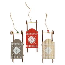Product Christmas sleigh decorative sledge wood 16x6x5cm 3pcs