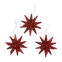 Poinsettias Christmas decorations red glitter Ø7cm 6pcs