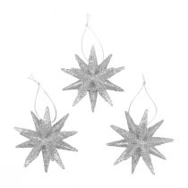 Product Poinsettias Christmas decorations silver glitter Ø7cm 6pcs