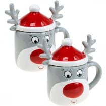Christmas cup reindeer mug with lid H15cm 2pcs