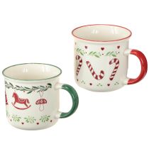 Product Christmas mug ceramic red green cream H9cm 2pcs