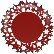 Christmas plate metal decorative plate with stars red Ø34cm