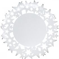 Product Christmas plate metal decorative plate with stars white Ø34cm