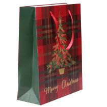 Product Christmas bag with handles checked Christmas tree 26×32×10cm 4pcs