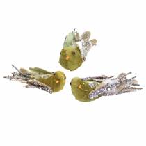 Product Christmas decoration bird on clip green, glitter 12cm 6pcs assorted