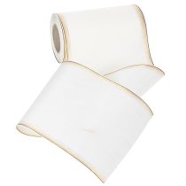 Product White moiré wreath ribbon with gold pearl edge, 175mm - Elegant ribbon for decoration and floristry