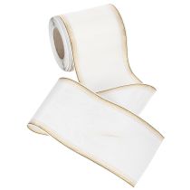 Product White moiré wreath ribbon with pearl edge and taffeta binding, decorative ribbon, mourning ribbon, width 100mm, length 25m