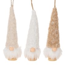 Product Set of 6 Gnome Hanging Decorations with Beard, 17cm, Natural Colours