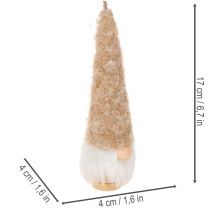 Product Wooden and Textile Gnome Decorations with Beard, 17cm, Set of 6, Beige, White, and Light Brown