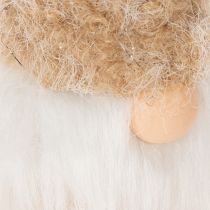 Product Wooden and Textile Gnome Decorations with Beard, 17cm, Set of 6, Beige, White, and Light Brown