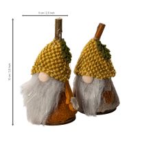 Product Set of 6 Autumn-Themed Gnome Figures with Knitted Hats, 10cm, Red and Brown