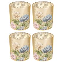 Product Decorative glass lantern with floral design for stylish home accents, 8cm, 4 pieces.