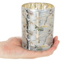 Product Glass Lantern with Winter Forest Branch Design, Gold Interior, 12cm