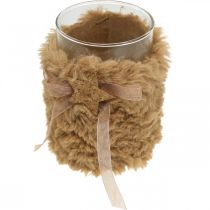 Product Christmas decoration lantern glass faux fur H12cm Ø9.5cm 3pcs