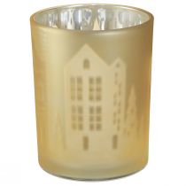 Product Lantern Glass Silver Gold City Silhouette H12.5cm 4 pcs