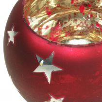 Product Lantern glass tealight glass with stars red Ø12cm H9cm