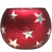 Product Lantern glass tealight glass with stars red Ø9cm H7cm
