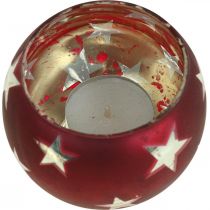 Product Lantern glass tealight glass with stars red Ø9cm H7cm