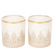 Product Lantern glass tealight holder floral pattern Ø8cm H9cm 2pcs