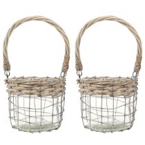 Product Lantern hanging decoration metal glass willow Ø13cm H12cm 2pcs