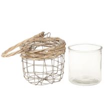 Product Lantern hanging decoration metal glass willow Ø13cm H12cm 2pcs