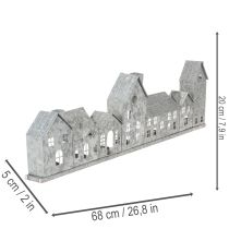 Product Metal House Row with Tealight Holders, Silver, 68 cm, Advent Decoration