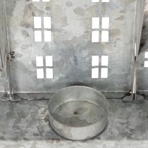 Product Metal House Row with Tealight Holders, Silver, 68 cm, Advent Decoration