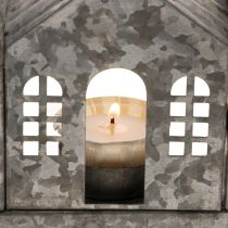 Product Metal House Row with Tealight Holders, Silver, 68 cm, Advent Decoration