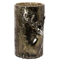 Product Glass Lantern with Deer Head and Tree Reliefs, 26cm, Green-Brown, Indoor Decoration