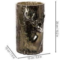Product Glass Lantern with Deer Head and Tree Reliefs, 26cm, Green-Brown, Indoor Decoration