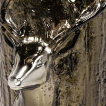 Product Glass Lantern with Deer Head and Tree Reliefs, 26cm, Green-Brown, Indoor Decoration