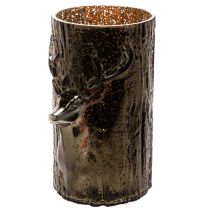 Product Glass Lantern with Deer Head and Tree Reliefs, 26cm, Green-Brown, Indoor Decoration