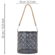 Product Lantern metal decoration Lantern with handle and glass Anthracite Ø16cm 2pcs