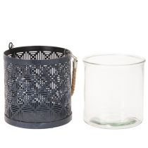 Product Lantern metal decoration Lantern with handle and glass Anthracite Ø16cm 2pcs