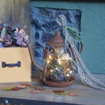Lantern metal glass teapot patina decoration Ø15cm H26cm