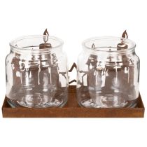 Product Metal lantern with glass insert, rusted metal finish, decorative candle holder, 21.5cm